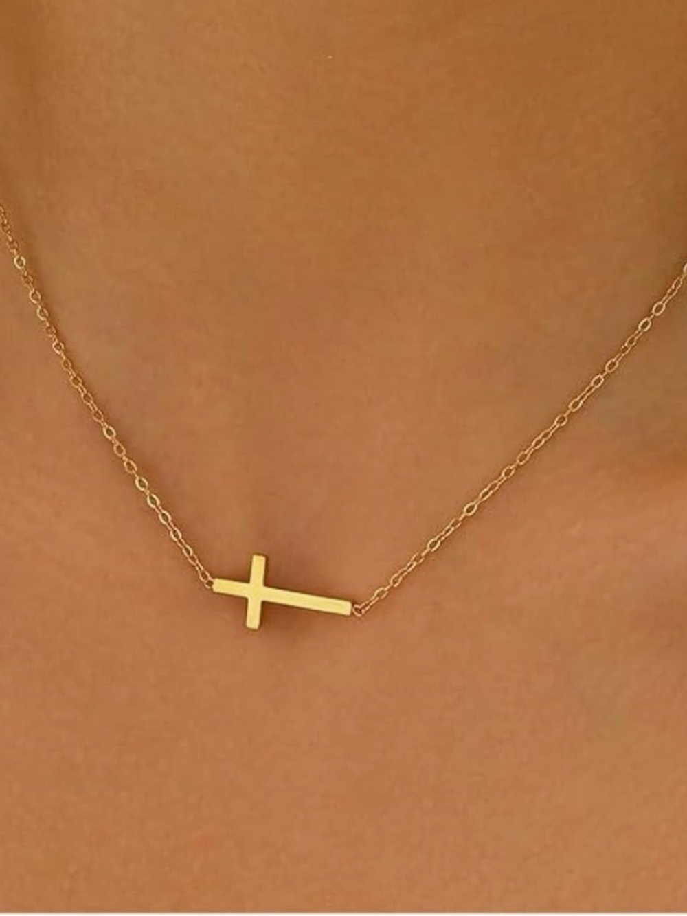 Gold Sideways Cross Necklace - Women Jewelry